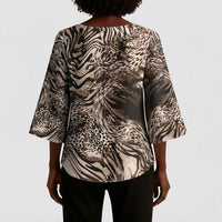 African Safari Zebra Leopard Swirl Pattern Kimono Sleeve Blouse