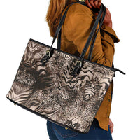 African Safari Zebra Leopard Swirl Pattern Leather Tote Bag