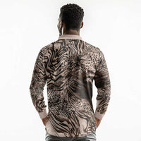 African Safari Zebra Leopard Swirl Pattern Long Sleeve Polo Shirt