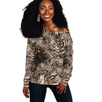 African Safari Zebra Leopard Swirl Pattern Off Shoulder Sweater