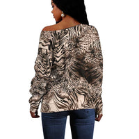 African Safari Zebra Leopard Swirl Pattern Off Shoulder Sweater