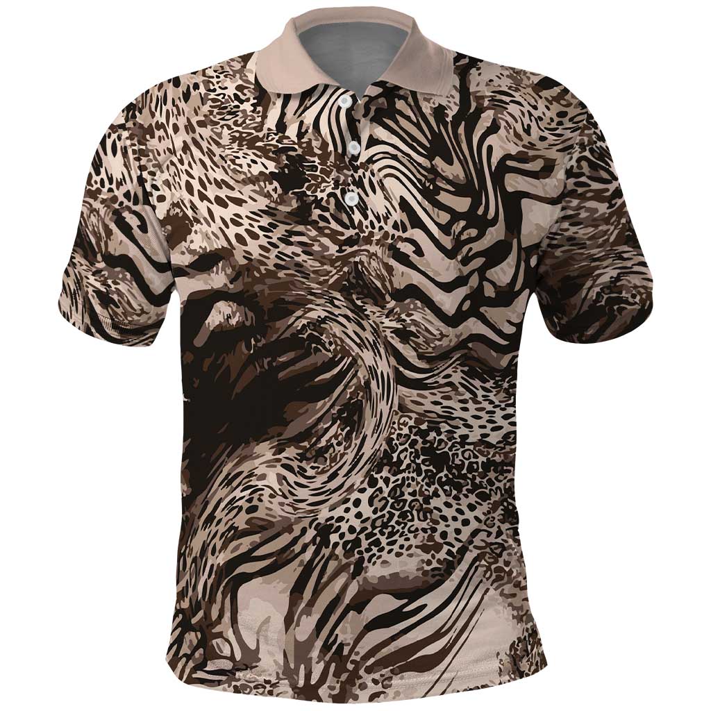 African Safari Zebra Leopard Swirl Pattern Polo Shirt