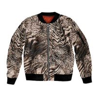 African Safari Zebra Leopard Swirl Pattern Sleeve Zip Bomber Jacket