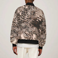African Safari Zebra Leopard Swirl Pattern Sleeve Zip Bomber Jacket