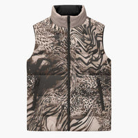 African Safari Zebra Leopard Swirl Pattern Sleeveless Puffer Jacket