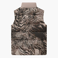African Safari Zebra Leopard Swirl Pattern Sleeveless Puffer Jacket