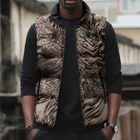 African Safari Zebra Leopard Swirl Pattern Sleeveless Puffer Jacket