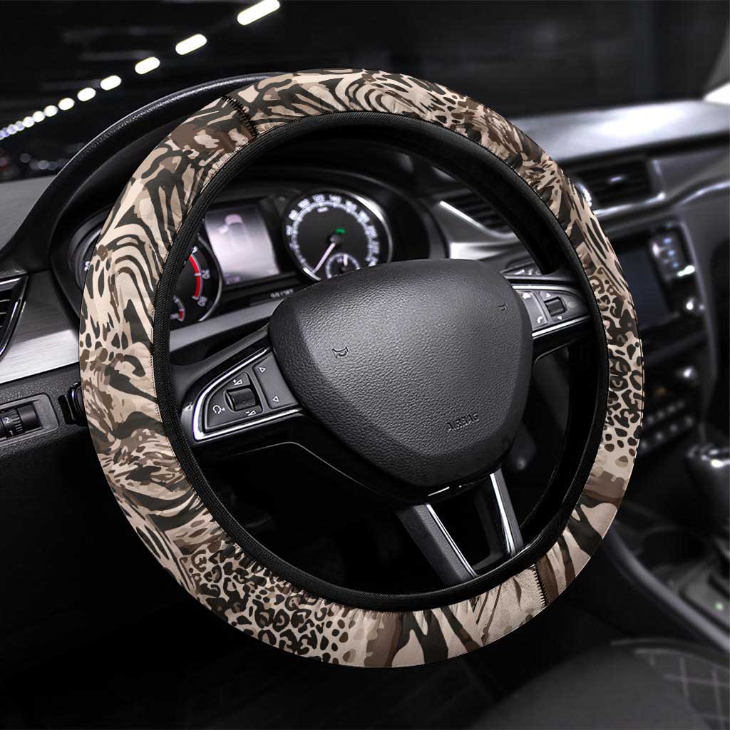 African Safari Zebra Leopard Swirl Pattern Steering Wheel Cover