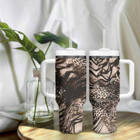 African Safari Zebra Leopard Swirl Pattern Tumbler With Handle