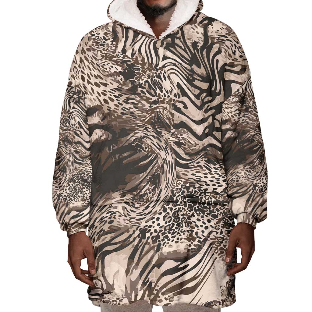African Safari Zebra Leopard Swirl Pattern Wearable Blanket Hoodie