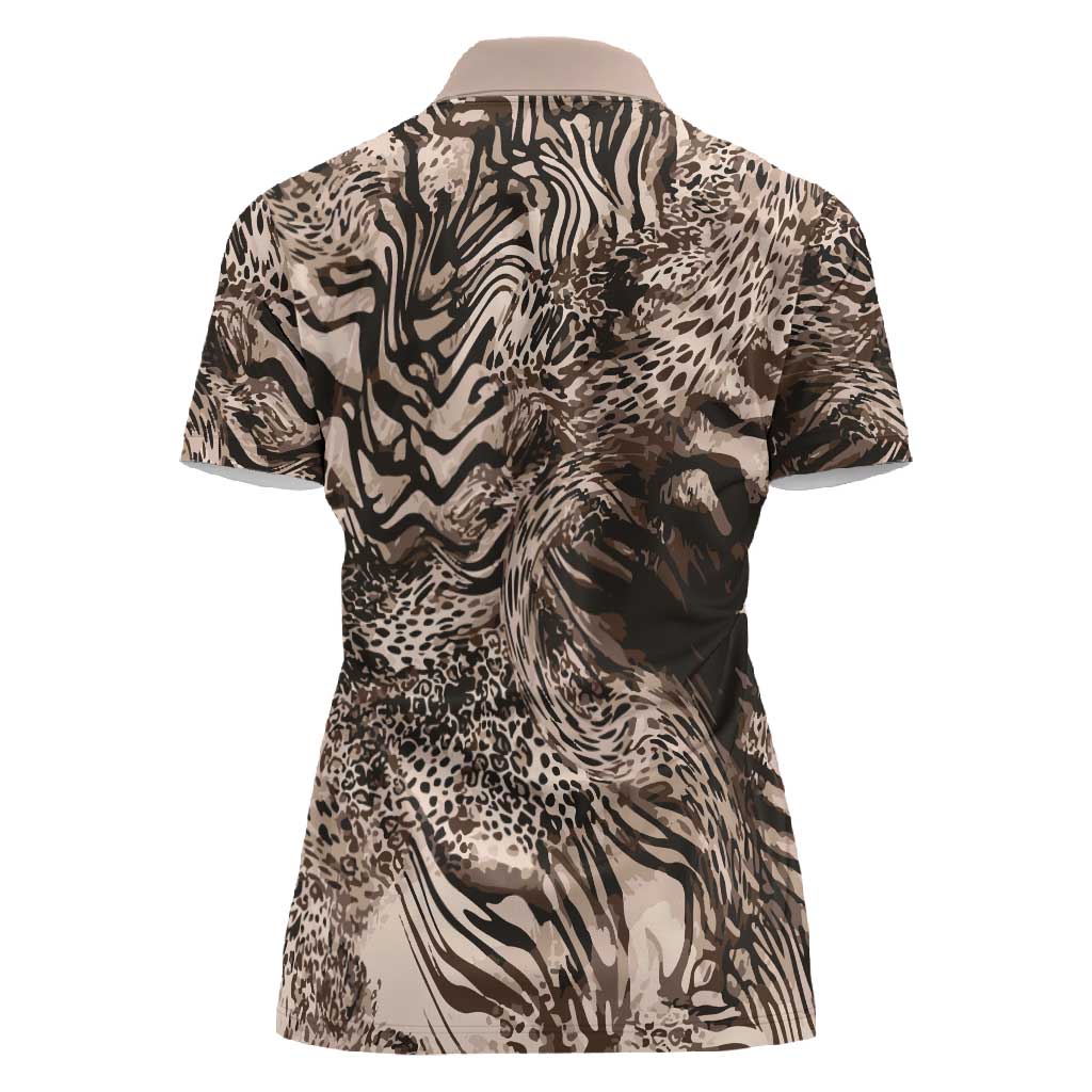 African Safari Zebra Leopard Swirl Pattern Women Polo Shirt