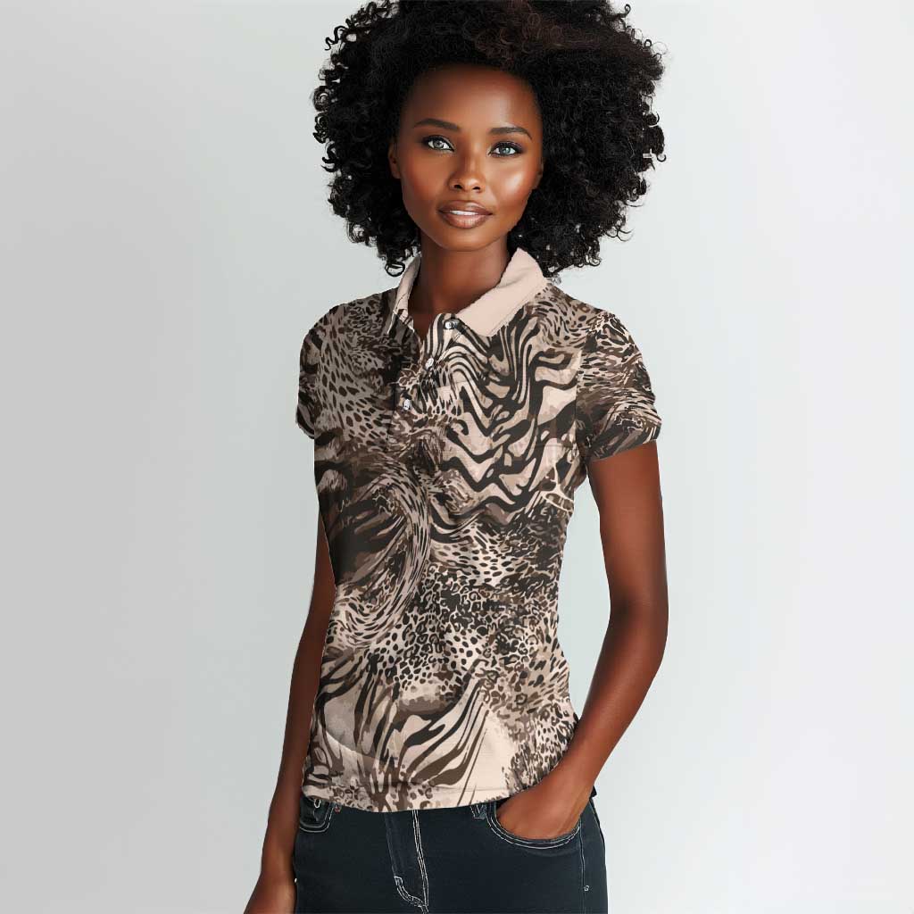 African Safari Zebra Leopard Swirl Pattern Women Polo Shirt