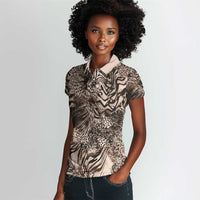 African Safari Zebra Leopard Swirl Pattern Women Polo Shirt
