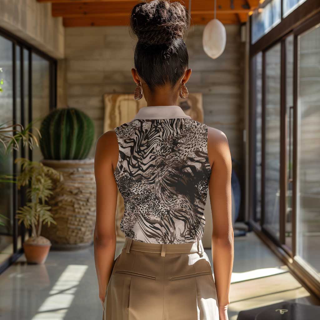 African Safari Zebra Leopard Swirl Pattern Women Sleeveless Polo Shirt