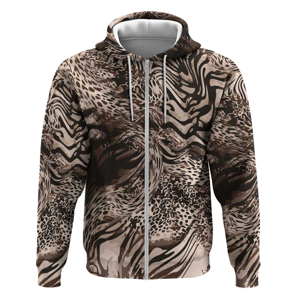 African Safari Zebra Leopard Swirl Pattern Zip Hoodie