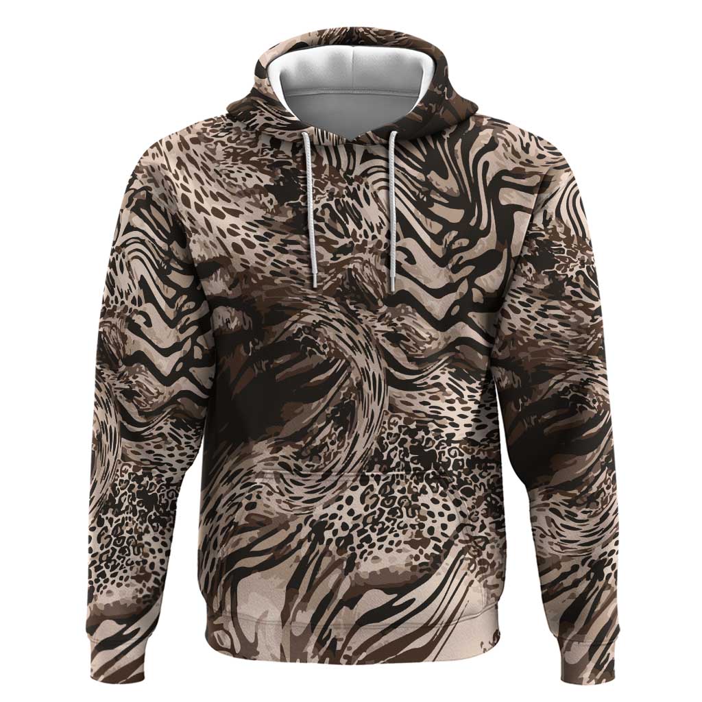 African Safari Zebra Leopard Swirl Pattern Zip Hoodie