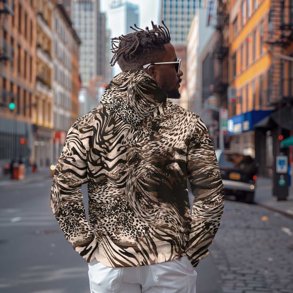 African Safari Zebra Leopard Swirl Pattern Zip Hoodie