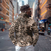 African Safari Zebra Leopard Swirl Pattern Zip Hoodie