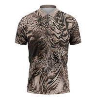 African Safari Zebra Leopard Swirl Pattern Zipper Polo Shirt