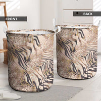 African Zebra Leopard Pattern Laundry Basket Sand Taupe Beige
