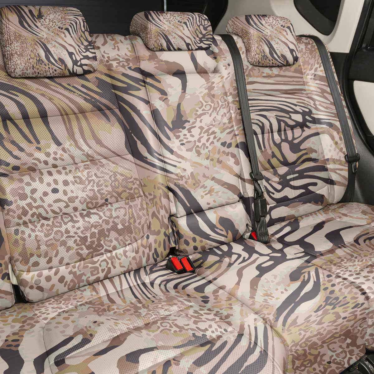 African Zebra Leopard Pattern Back Car Seat Cover Sand Taupe Beige