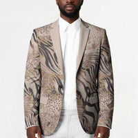 African Zebra Leopard Pattern Blazer Sand Taupe Beige