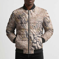 African Zebra Leopard Pattern Bomber Puffer Jacket Sand Taupe Beige
