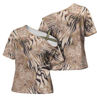 African Zebra Leopard Pattern Cross Shoulder Shirt Sand Taupe Beige