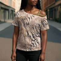 African Zebra Leopard Pattern Cross Shoulder Shirt Sand Taupe Beige
