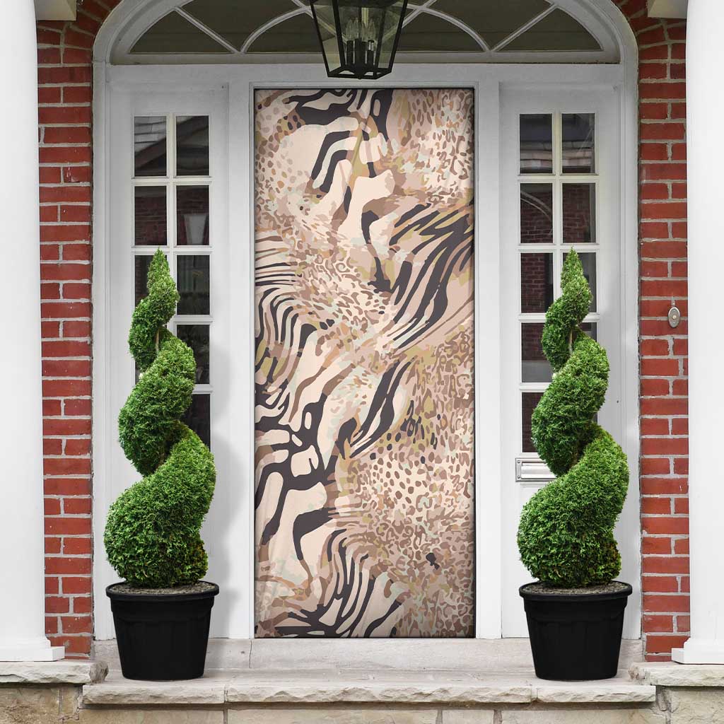 African Zebra Leopard Pattern Door Cover Sand Taupe Beige