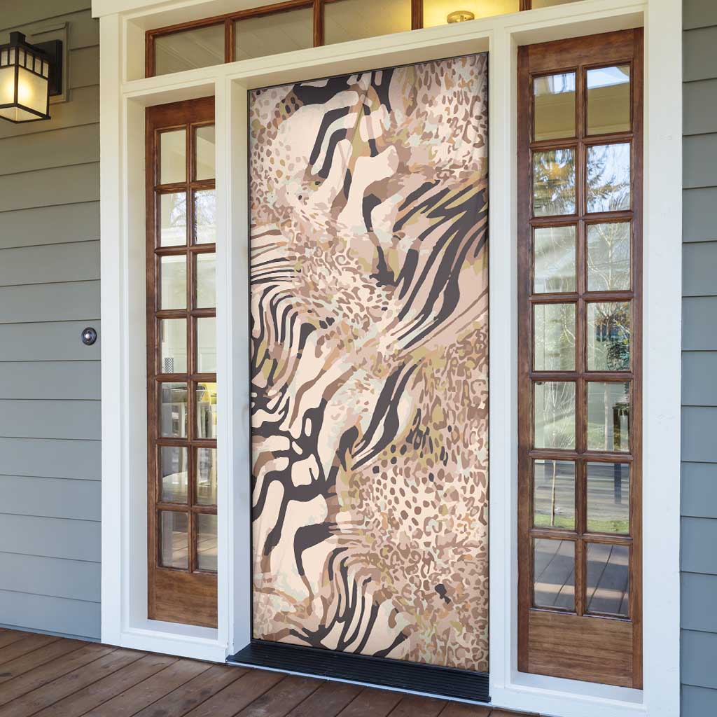 African Zebra Leopard Pattern Door Cover Sand Taupe Beige