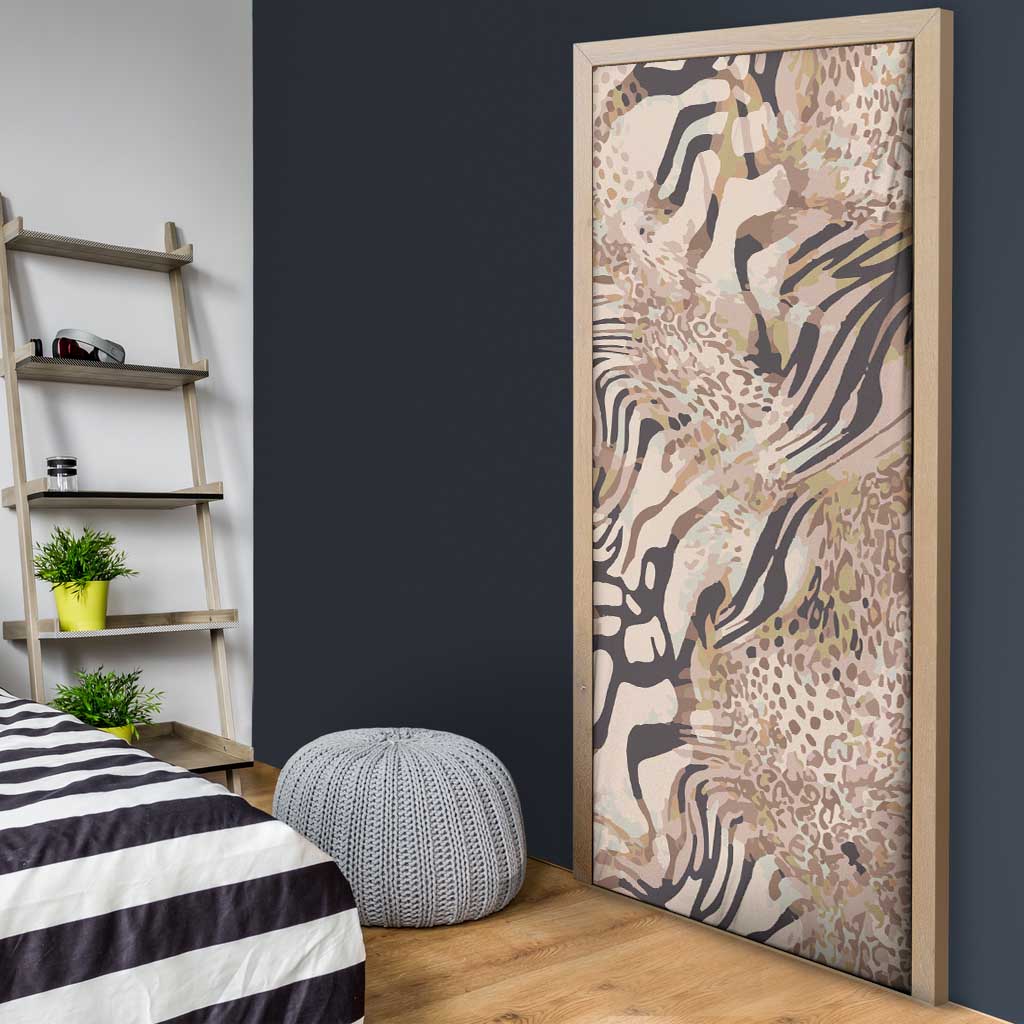 African Zebra Leopard Pattern Door Cover Sand Taupe Beige