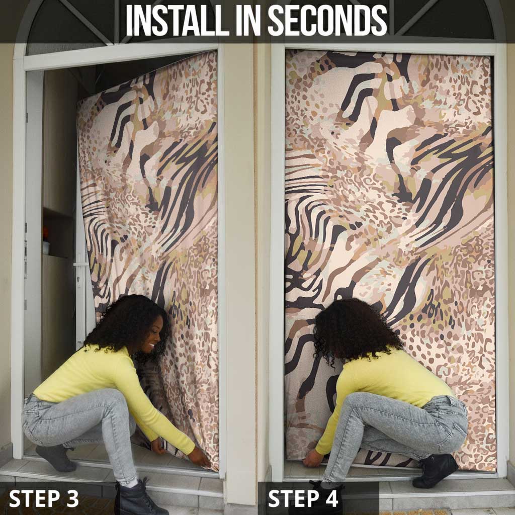 African Zebra Leopard Pattern Door Cover Sand Taupe Beige