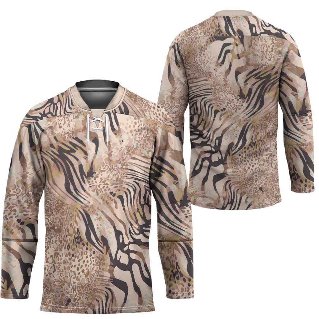 African Zebra Leopard Pattern Hockey Jersey Sand Taupe Beige