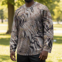 African Zebra Leopard Pattern Hockey Jersey Sand Taupe Beige