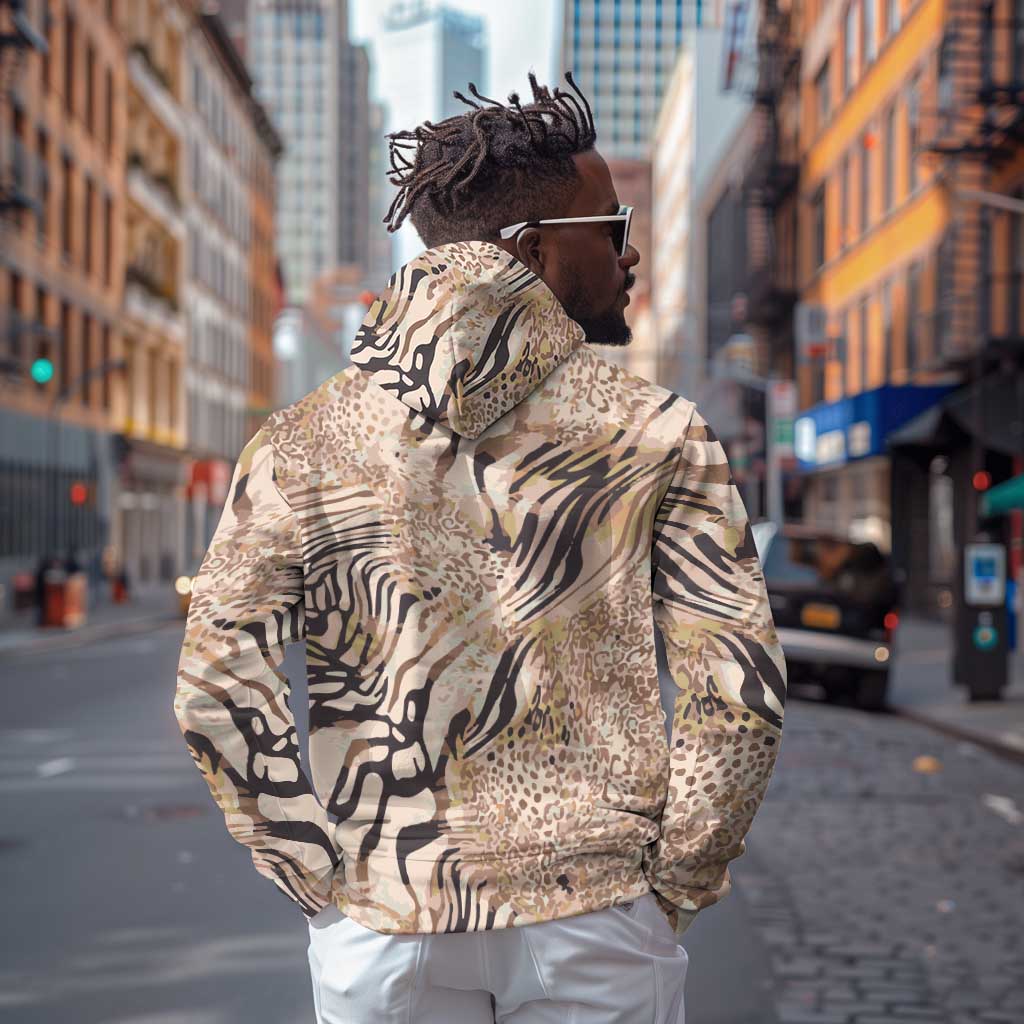 African Zebra Leopard Pattern Hoodie Sand Taupe Beige