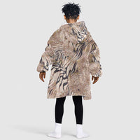 African Zebra Leopard Pattern Kid Wearable Blanket Hoodie Sand Taupe Beige