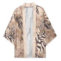 African Zebra Leopard Pattern Kimono Sand Taupe Beige