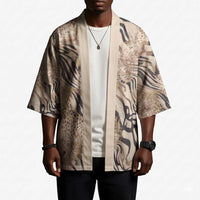 African Zebra Leopard Pattern Kimono Sand Taupe Beige