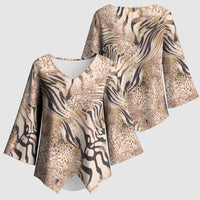 African Zebra Leopard Pattern Kimono Sleeve Blouse Sand Taupe Beige