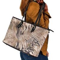 African Zebra Leopard Pattern Leather Tote Bag Sand Taupe Beige