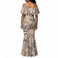 African Zebra Leopard Pattern Mermaid Dress Sand Taupe Beige