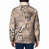 African Zebra Leopard Pattern Padded Jacket Sand Taupe Beige