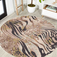 African Zebra Leopard Pattern Round Carpet Sand Taupe Beige