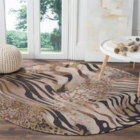 African Zebra Leopard Pattern Round Carpet Sand Taupe Beige