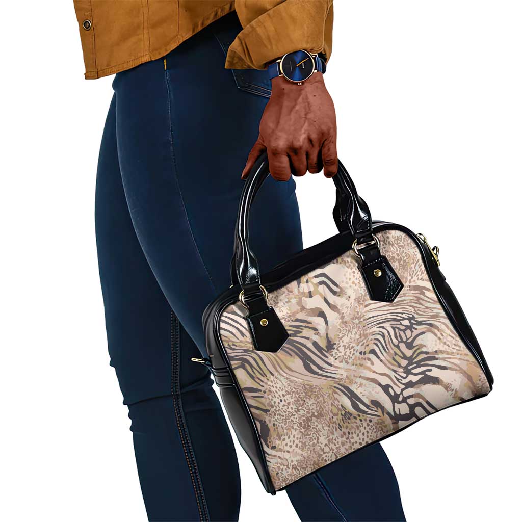 African Zebra Leopard Pattern Shoulder Handbag Sand Taupe Beige