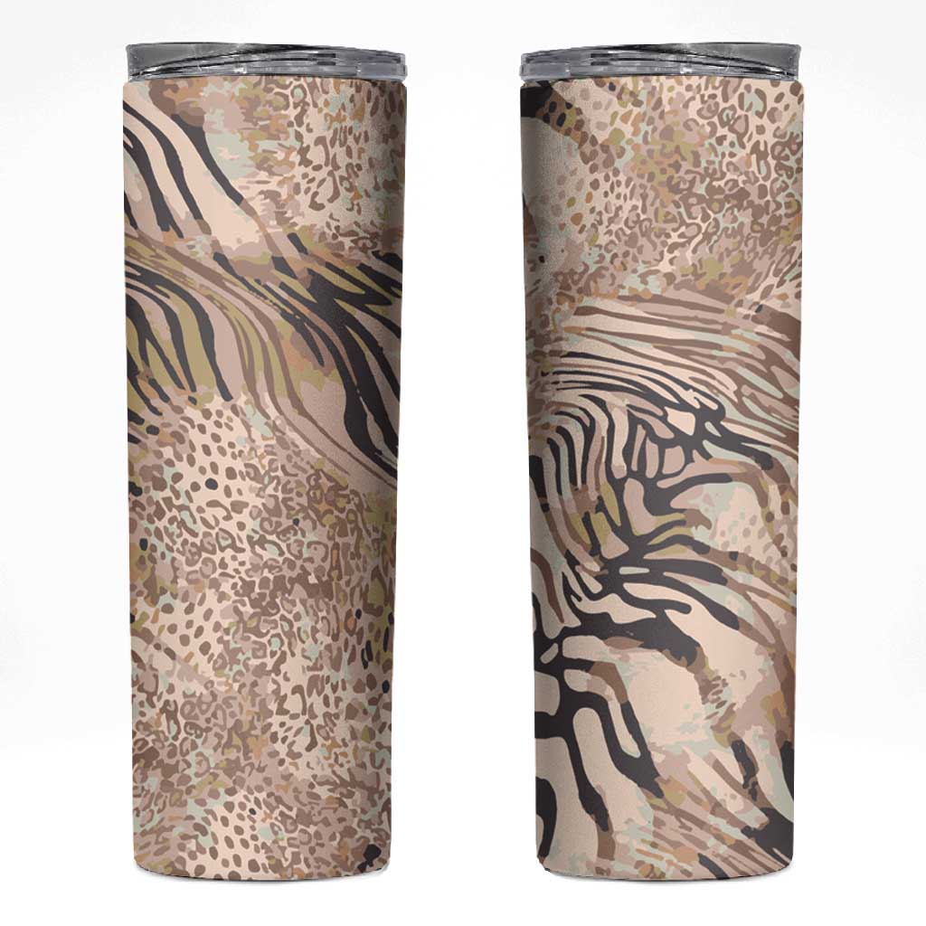 African Zebra Leopard Pattern Skinny Tumbler Sand Taupe Beige