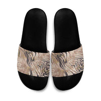 African Zebra Leopard Pattern Slide Sandals Sand Taupe Beige