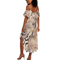 African Zebra Leopard Pattern Summer Maxi Dress Sand Taupe Beige
