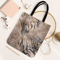 African Zebra Leopard Pattern Tote Bag Sand Taupe Beige